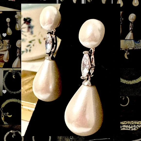 Pearl and Swarovski Crystal Drop Earrings - Picture 2 of 7